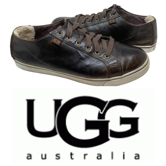 UGG Vanowen Brown Leather Fashion Sneakers Men's Sz 9.5 Shearling Heels 3116 - Picture 1 of 12